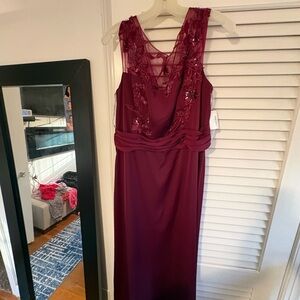 Oleg Cassini Burgundy Embellished Maxi Dress